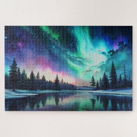 Noorderlicht, Waterverf Aurora Borealis Legpuzzel (Horizontaal)