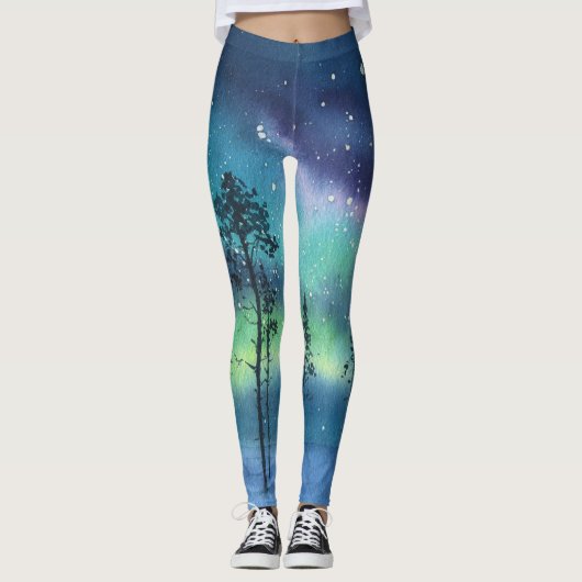 Noorderlicht, waterverf landschap leggings (Voorkant)