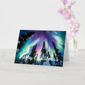 Noorderlicht Winter Bos Vrolijk Kerstfeest Folie Feestdagenkaart (Orchidee)