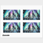 Noorderlicht Winter Bos Vrolijk Kerstfeest Rechthoekige Sticker (Vel)