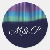 Noorderlicht Winter bruiloft Ronde Sticker (Voorkant)