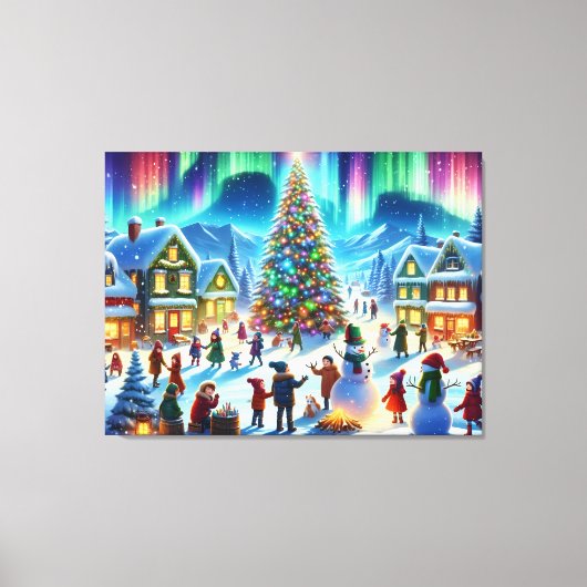 Noorderlicht Winter Kerstfeest Viering Canvas Afdruk (Voorkant)