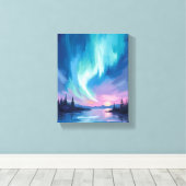 Noorderlicht Winter Waterverf Canvas Afdruk (Insitu (Houten vloer))