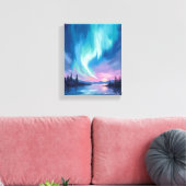 Noorderlicht Winter Waterverf Canvas Afdruk (Insitu (Woonkamer))