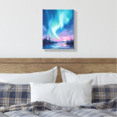 Noorderlicht Winter Waterverf Canvas Afdruk (Insitu (Slaapkamer))