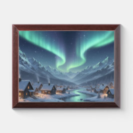 Noorderlicht Winterdorp Aurora Houten Wand Troffee Gedenkplaat