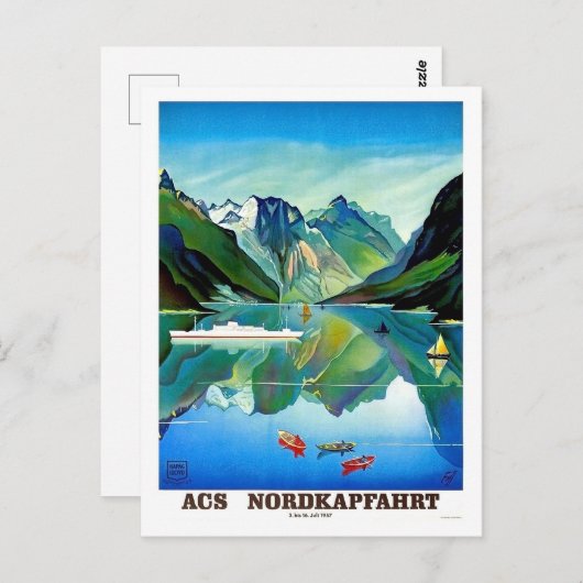 Noordkapp, Noorwegen, zeilschip, berglandschap Briefkaart (Voorkant / Achterkant)