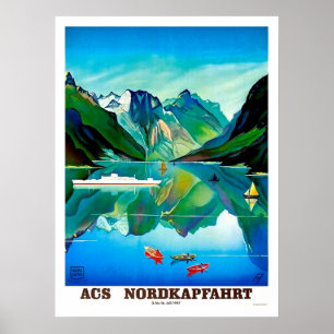 Noordkapp, Noorwegen, zeilschip, berglandschap Poster