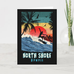 Noordkust Hawaï Strand Surfen Vintage Retro Palm Kaart