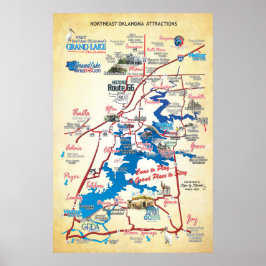 Noordoost-OK-attracties map-faux Poster