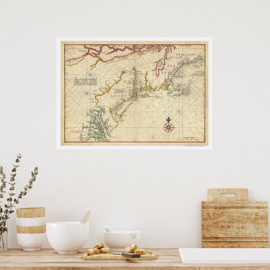 Noordoostkust Verenigde Staten van Amerika Kaart 1 Poster (Keuken)