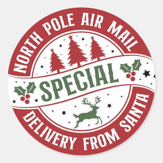 Noordpool Air Mail Santa Levering Ronde Sticker (Voorkant)