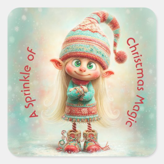 Noordpool Elf Feest | Kerstmagie Vierkante Sticker (Voorkant)