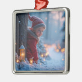 Noordpool Elf in de winter Metalen Ornament (Links)