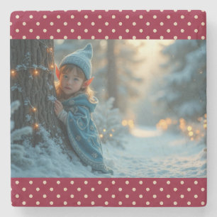 Noordpool Elf in de winter Stenen Onderzetter