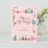 Noordpool Elf Workshop Santa Claus Pink Village Feestdagenkaart (Staand voorkant)
