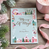 Noordpool Elf Workshop Santa Claus Pink Village Feestdagenkaart