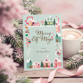 Noordpool Elf Workshop Santa Claus Pink Village Feestdagenkaart