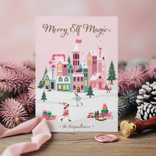 Noordpool Elf Workshop Santa Claus Pink Village Feestdagenkaart