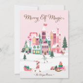 Noordpool Elf Workshop Santa Claus Pink Village Feestdagenkaart (Voorkant)