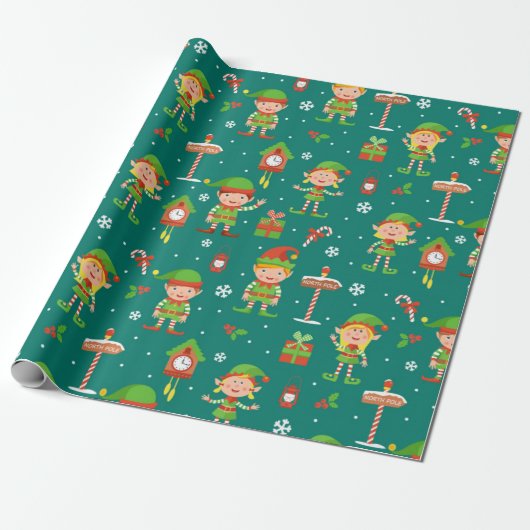 Noordpool Elves - kerstpatroon Cadeaupapier (Uitgerold)