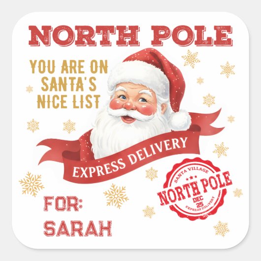 Noordpool Express Levering Kerstman Kerstmis Vierkante Sticker (Voorkant)