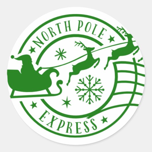 Noordpool Express Santa Sleigh Kerststempel Ronde Sticker (Voorkant)
