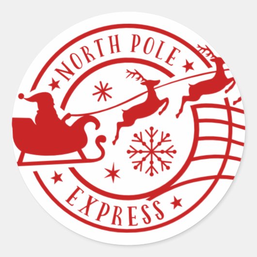 Noordpool Express Santa Sleigh Kerststempel Ronde Sticker (Voorkant)