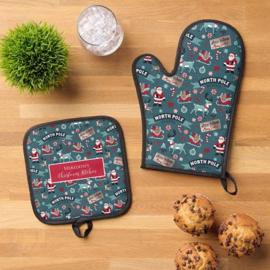 Noordpool Kerst – Feestelijke Kerstvakantie Ovenwant & Pannenlap Set (Top down)