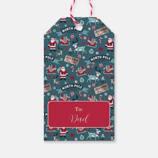 Noordpool Kerstman en rendier feestelijk Cadeaulabel (Voorkant)