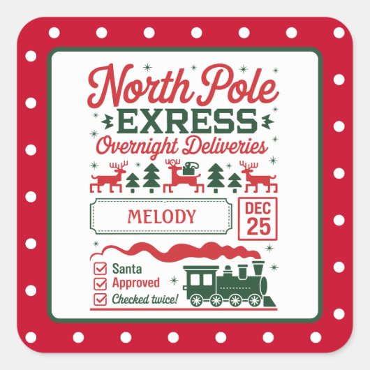 Noordpool Kerstman express levering gestippeld Vierkante Sticker (Voorkant)