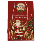 Noordpool Kerstman Rendier Kerstmis Aangepaste Na Medium Cadeauzakje (Voorkant)