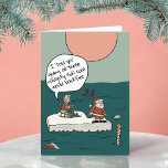Noordpool Klimaatcrisis Grappige kerst Kaart<br><div class="desc">kaart ** De voorkant van deze komische gevouwen kerstkaart met het thema klimaatverandering toont Santa & Mrs Claus die alleen is gestrand op een van de laatste overblijfselen van het gesmolten noordelijke poolijs-pet, waar hun huis (en Santa's Workshop) ooit stond. De Kerstman staart in paniek naar de ondergedompelde rood-wit gestreepte...</div>