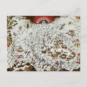 Noordpool - Oude Antiek Kaart Wereld