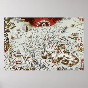 Noordpool - Oude Antiek Kaart Wereld Poster