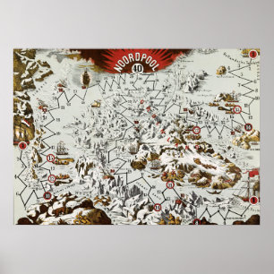 Noordpool - Oude Antiek Kaart Wereld Poster