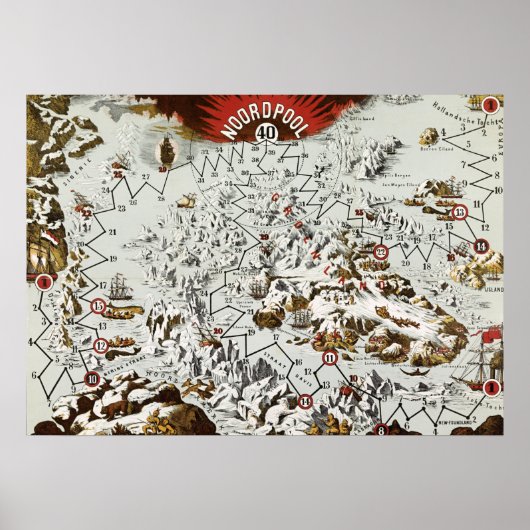  Noordpool - Oude Antiek Kaart Wereld Poster (Voorkant)