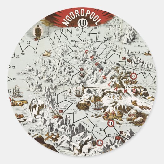  Noordpool - Oude Antiek Kaart Wereld Ronde Sticker (Voorkant)
