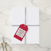 Noordpool rendier express levering gestippeld rood cadeaulabel (Met Touw)