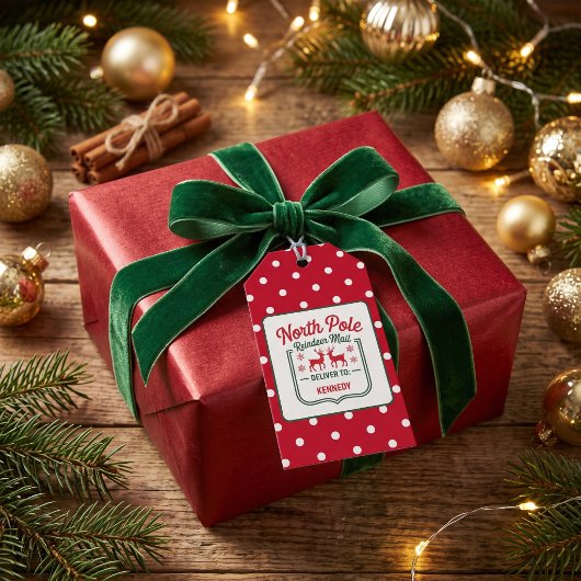Noordpool rendier express levering gestippeld rood cadeaulabel