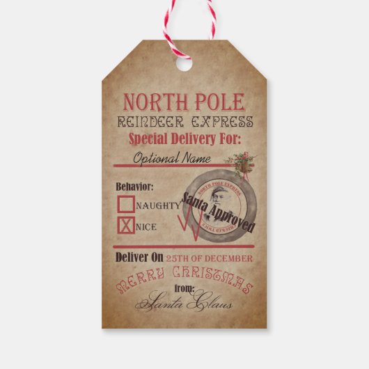 Noordpool Rendier Express Ondeugend of Nice Santa Cadeaulabel (Achterkant)