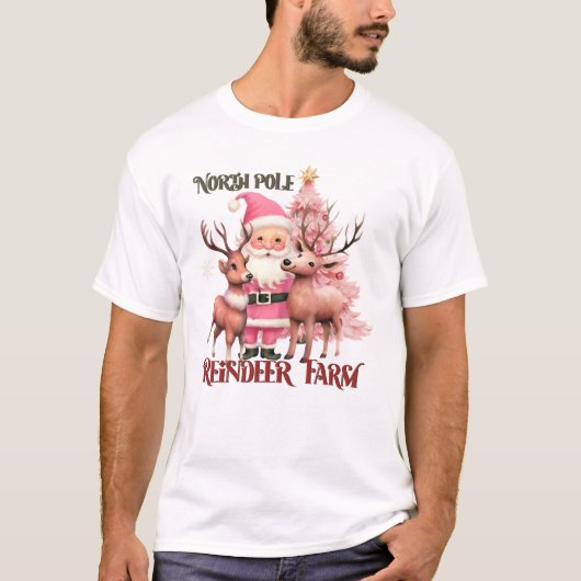 Noordpool rendieren Boerderij - roze kerst T-shirt (Voorkant)