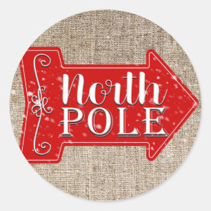 Noordpool Rode Pijl Rustieke Kerstvakantie Ronde Sticker
