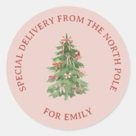 Noordpool Roze Meisjesachtige Kerstboom Cadeau Sti Ronde Sticker