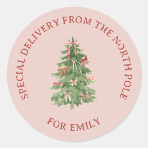 Noordpool Roze Meisjesachtige Kerstboom Cadeau Sti Ronde Sticker