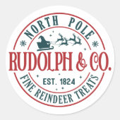 NOORDPOOL RUDOLPH SANTA SLEIGH KERSTMIS RONDE STICKER (Voorkant)