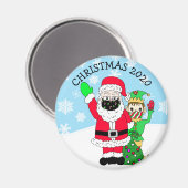 Noordpool Santa en Elf in Facemask 2020 Keepslag Magneet (Voorkant / Achterkant)