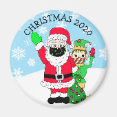 Noordpool Santa en Elf in Facemask 2020 Keepslag Magneet (Voorkant)