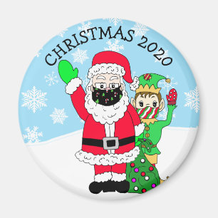 Noordpool Santa en Elf in Facemask 2020 Keepslag Magneet