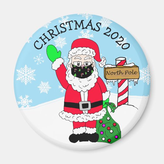 Noordpool Santa in Facemask 2020 Keepomwille Magneet (Voorkant)